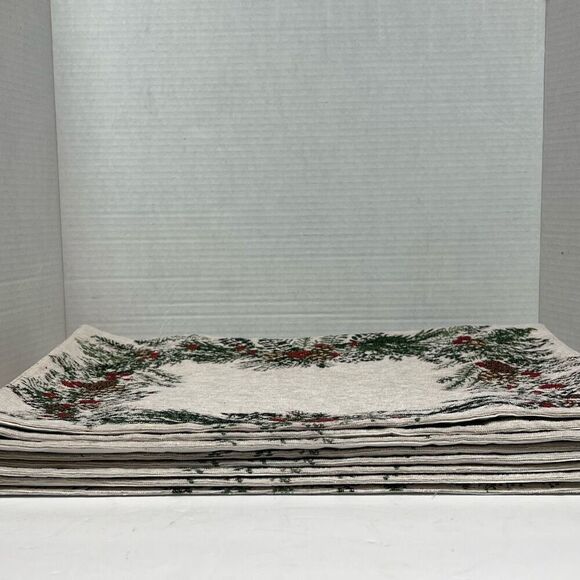 Vintage Christmas Table Placemats and Runner Cream with Wreath Design Cotton - Picture 6 of 11
